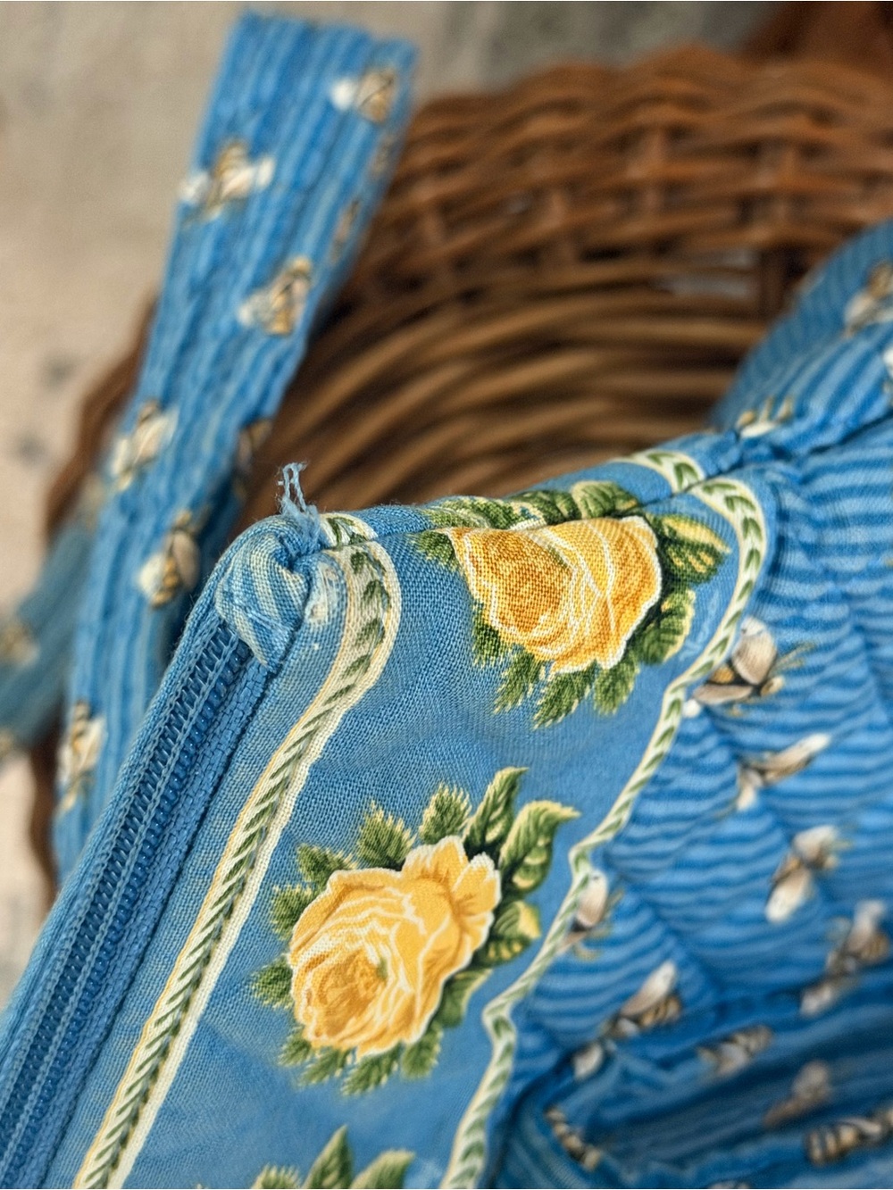 Vera Bradley Blue Quilted Tote with Yellow Rose Trim - Picture 7 of 16